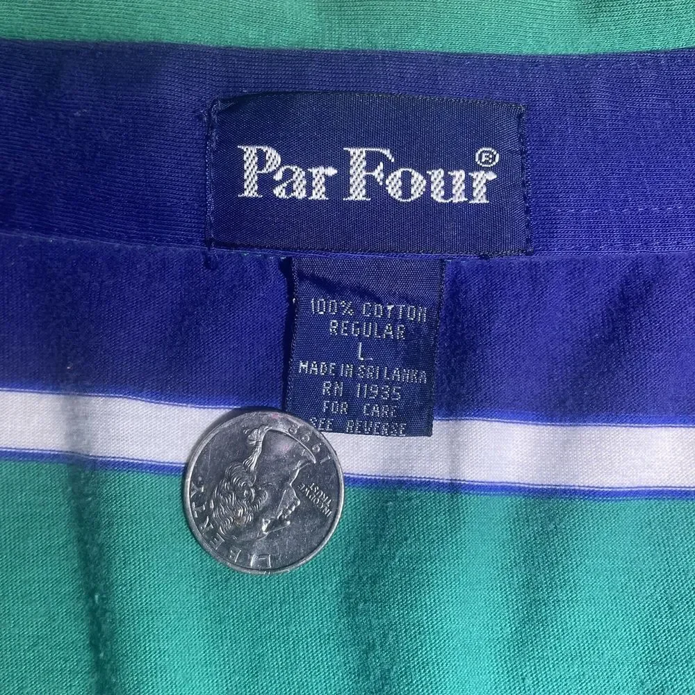 Vintage Polo Golf Shirt Par Four Men's Size Large Stripe 80s 90s Retro Button Up
